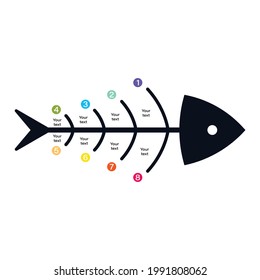 Stylish fishbone infographic design with colorful text slot. Fishbone infographic on a transparent background for business or education. Infographic element for business presentation.