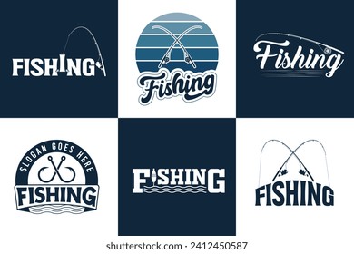 Stylish Fishing Typography Bundle, Fishing Logo Design, Fishing Logo Bundle, Creative Fishing Design, Unique  Typography Shirt