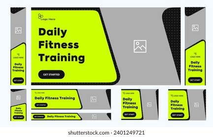 Stylish fitness web set banner design for social media post, body building banner, fitness exercise banner design, editable vector eps 10 file format