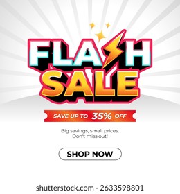 Stylish flash sale banner template announcing discounts and savings, encouraging shopping
