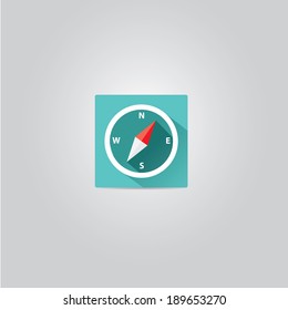 stylish flat design Compass vector Icon with long shadow on stylish turquoise background. navigation and traveling sign. travel icon