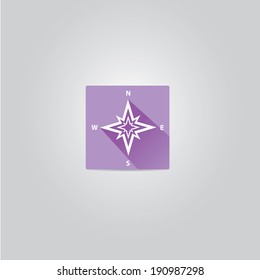 stylish flat design Compass vector Icon with long shadow on stylish violet background. navigation and traveling sign. travel icon