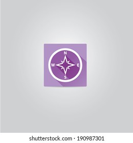 stylish flat design Compass vector Icon with long shadow on stylish violet background. navigation and traveling sign. travel icon