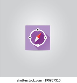 stylish flat design Compass vector Icon with long shadow on stylish violet background. navigation and traveling sign. travel icon