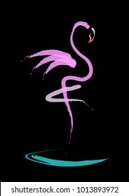Stylish flat design flamingo Icon. Vector silhouette of flamingo.