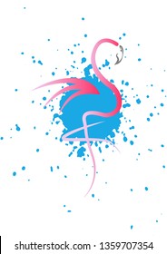 Stylish flat design flamingo Icon. Vector silhouette of flamingo. Logo design for the company. Splatter design isolated or white background 