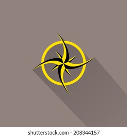 stylish flat design orange Compass vector Icon with long shadow on grey abstract background. navigation and traveling sign. travel icon