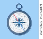 stylish flat design white Compass vector Icon on blue abstract background. navigation and traveling sign. travel icon. vector illustration in flat design