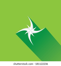 stylish flat design white Compass vector Icon with long shadow on green abstract background. navigation and traveling sign. travel icon