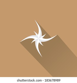 stylish flat design white Compass vector Icon with long shadow on brown abstract background. navigation and traveling sign. travel icon