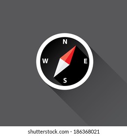 stylish flat design white Compass vector Icon with long shadow on black background. navigation and traveling sign. travel icon