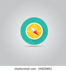 stylish flat design white Compass vector Icon with long shadow on stylish turquoise background. navigation and traveling sign. travel icon