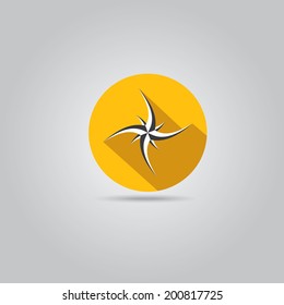 stylish flat design white Compass vector Icon with long shadow on orange abstract background. navigation and traveling sign. travel icon