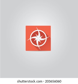 stylish flat design white Compass vector Icon with long shadow on red abstract background. navigation and traveling sign. travel icon