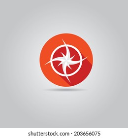 stylish flat design white Compass vector Icon with long shadow on red abstract background. navigation and traveling sign. travel icon