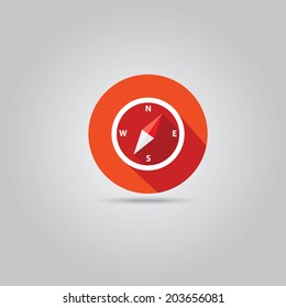 stylish flat design white Compass vector Icon with long shadow on red abstract background. navigation and traveling sign. travel icon