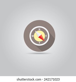 stylish flat design white Compass vector Icon with long shadow on stylish grey background. navigation and traveling sign. travel icon