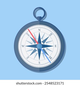 stylish flat design white Compass vector Icon on blue abstract background. navigation and traveling sign. travel icon. vector illustration in flat design