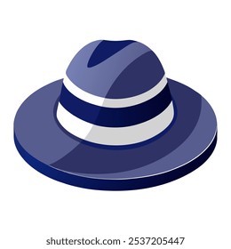 A stylish, flat illustration of a blue hat with a white stripe band, perfect for adding a touch of casual elegance to your designs. This vector image is ideal for fashion projects, illustrations.