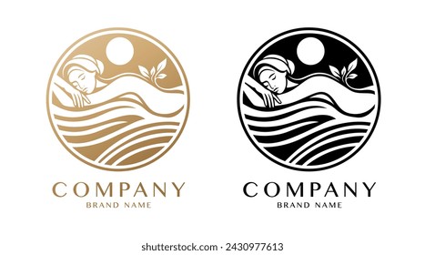 Stylish flat minimalistic logo design: modern graphic elements with abstract Massage Therapy symbol in black and white for Spa and Relaxation wellness in high quality vector