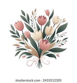Stylish flat minimalistic logo design (icon sign): modern graphic with abstract Bouquet of Flowers (floral symbol) on white background for celebrating  8 March, birthday, in high quality vector