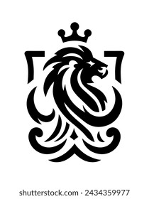 Diseño de logotipo minimalista plano con estilo (signo de icono): elemento gráfico moderno con símbolo abstracto Brave Lion en blanco y negro para un estilo de negocios potente y exitoso en vector de alta calidad