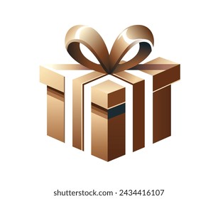 Stylish flat minimalistic logo design (icon sign): modern graphic element with abstract Golden Present (Gift Box) symbol on white background for awarding and Celebration in high quality vector