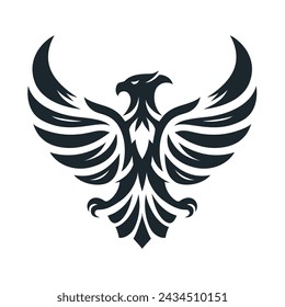Stylish flat minimalistic logo design (icon sign): modern graphic element with abstract Eagle symbol in black and white for Powerful and Successful business style in high quality vector