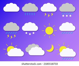 Stylish flat simple icons with phenomena weather.