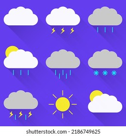 Stylish flat simple icons with phenomena weather.