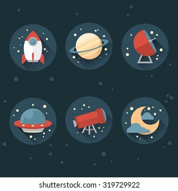 Stylish flat space icons
