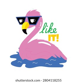 Stylish flat sticker featuring tropical flamingo with cool summer beach vibes.
