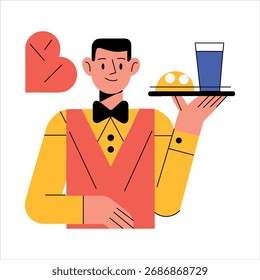 Elegante icono de estilo plano de servicio de camarero