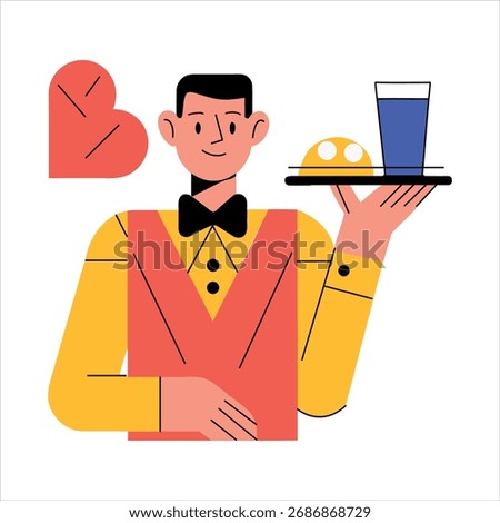 Stylish flat style icon of waiter serving