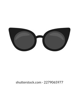 Stylish flat sunglasses on a white background. A fashion accessory with a black cat-eye frame.