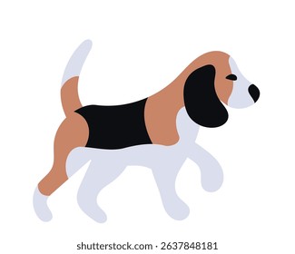 Stylish flat vector art of a walking beagle, embodying loyalty and companionship. Ideal for petrelated designs, childrens content, or simple, elegant illustrations.