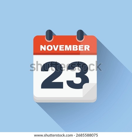 Stylish flat vector calendar icon depicting date November 23 clearly