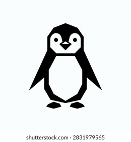 A stylish, flat vector graphic of a cute penguin designed with simple geometric shapes, perfect for logos, stickers, and educational content.