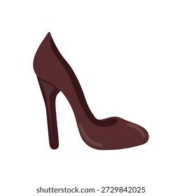 Stilvolle flache Vektorgrafik eines dunkelbraunen High Heel Schuhs in einem modernen Minimaldesign, ideal für Mode- und Accessoires-Themen.