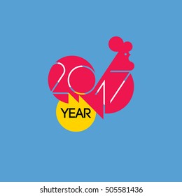 Stylish flat vector illustration of fire cock as symbol of 2017 year on the Chinese calendar. New Year design with silhouette of red rooster