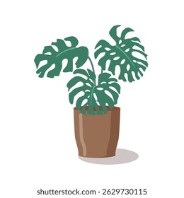 Stylish flat-design monstera in a modern geometric pot. Bold tropical leaves with clean lines and sharp contours. Perfect for interiors, branding, or botanical projects. Scalable vector