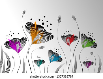 Stylish floral abstract background. Colored Decorative Leaves
