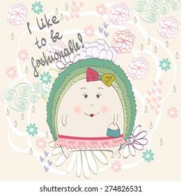 Stylish floral background with cartoon hedgehog in light colors.