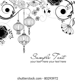 Stylish floral background  with Chinese lanterns