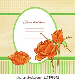 Stylish floral background, hand drawn retro flowers. Vintage lace frame with blooming roses. Vintage Wedding Set. Vector. Vintage background with frame and flowers for congratulations and invitations.