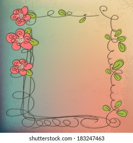 Stylish floral background, hand drawn retro flowers roses