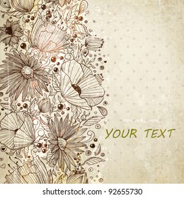 Stylish floral background, hand drawn retro flowers