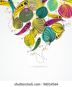 Stylish floral background, hand drawn retro flowers and leaf