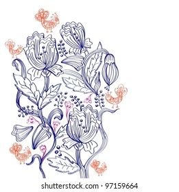 Stylish floral background, hand drawn flowers,vector  illustration