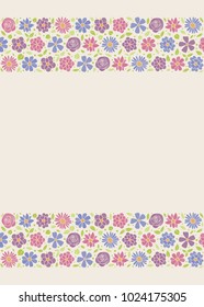 Stylish floral background. Layout of a postcard with hand drawn flowers. Vector.